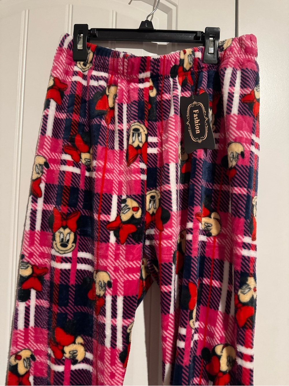 Minnie Mouse Pink Plaid Plush Pajama Pants One Size New With Tags - Picture 8 of 9